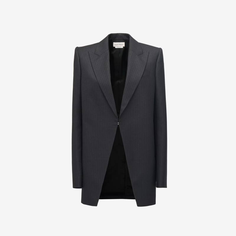 Alexander McQueen Women's Grey & Silver Pinstripe Cutaway Jacket - 2 (Wool)